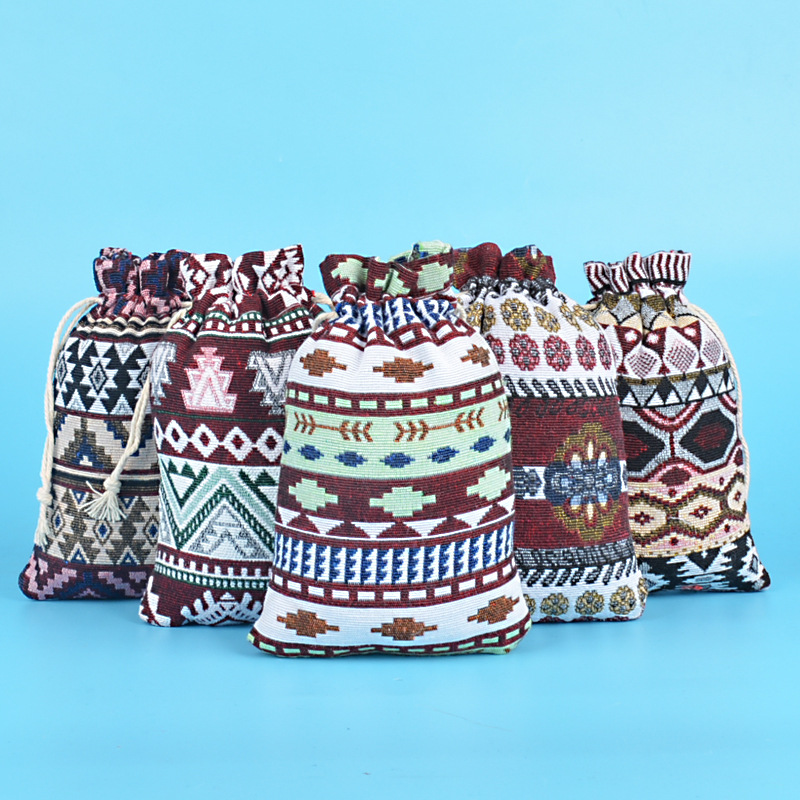 现货复古印花民族风棉布麻袋 抽绳束口礼品首饰袋 香薰茶叶包装袋