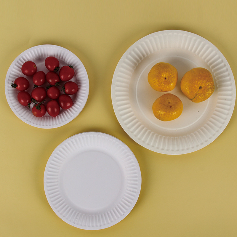使い捨て紙皿 生分解性紙パルプ皿 厚手丸型食器紙皿 ケーキ皿 6789inch|undefined