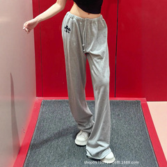 【不支持退货】克罗伈植绒运动长裤女美式休闲洋气设计感直筒裤潮