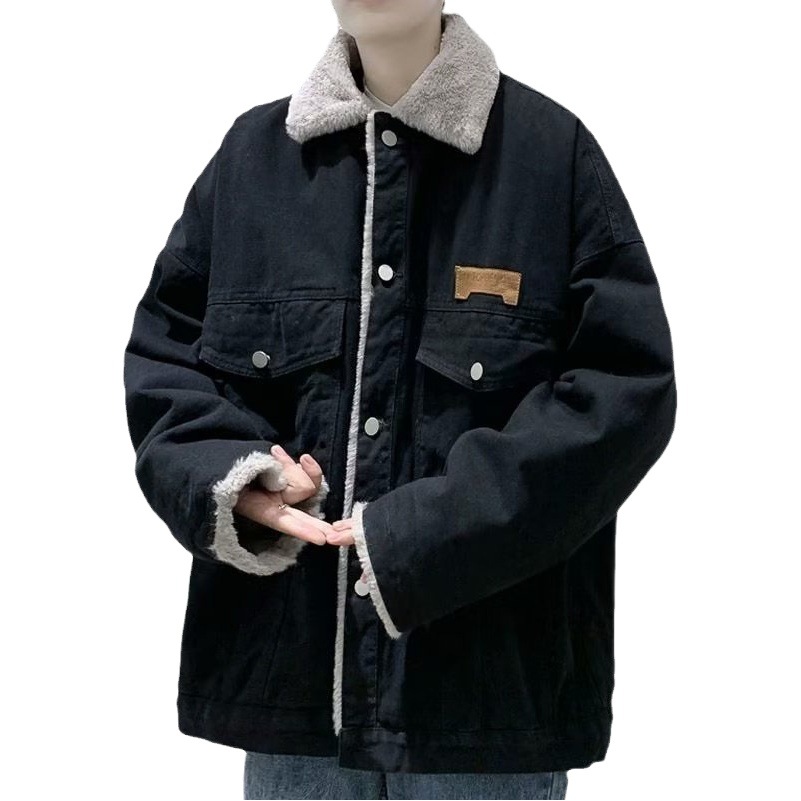 Nueva marca de moda abrigo de lana de cordero hombres de otoño e invierno pareja casual forrado de lana engrosada chaqueta de mezclilla de moda superior