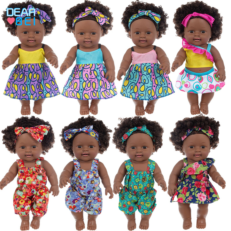 12寸仿真重生娃娃爆炸头非洲黑娃婴儿安抚玩偶女孩玩具洋娃娃散货