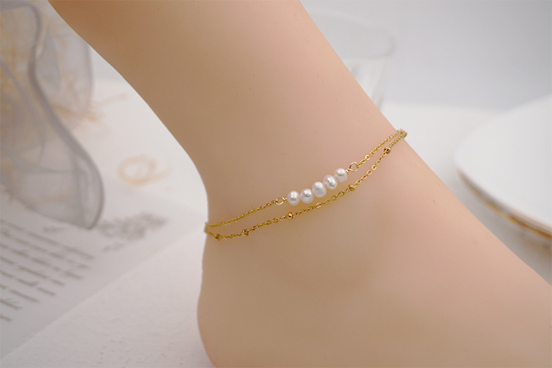 Wholesale Simple Style Round Freshwater Pearl Titanium Steel Bracelets Anklet display picture 5