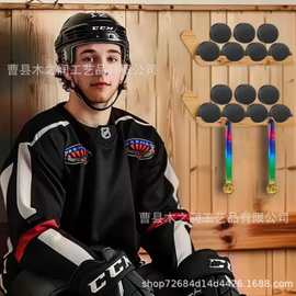 跨境木制曲棍球收纳架壁挂式冰球展示架带凹槽客厅装饰多格储存架