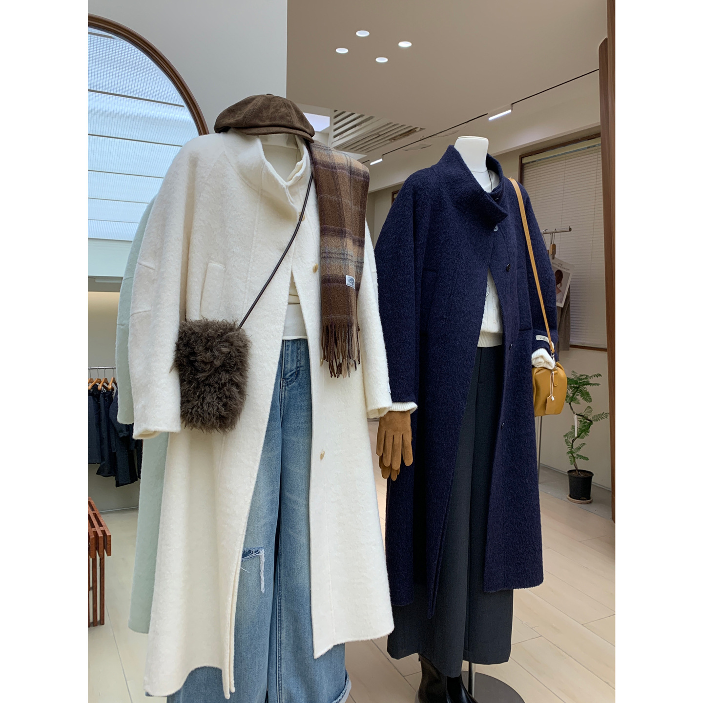 Suli Alpaca Premium Fur-Like Curved Sleeve Design Stand Collar Long Wool Coat Warm Double-Sided Woolen Jacket