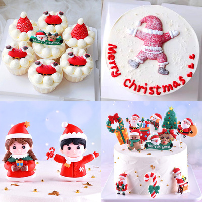 Christmas Soft glue Cake decorate plug-in unit Inserted card Santa Claus Snowman Elk Cake Decoration Cupcakes