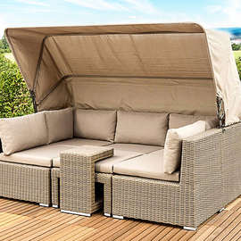 户外休闲创意藤编沙发床花园庭院露天藤椅茶几家具阳台藤沙发防水