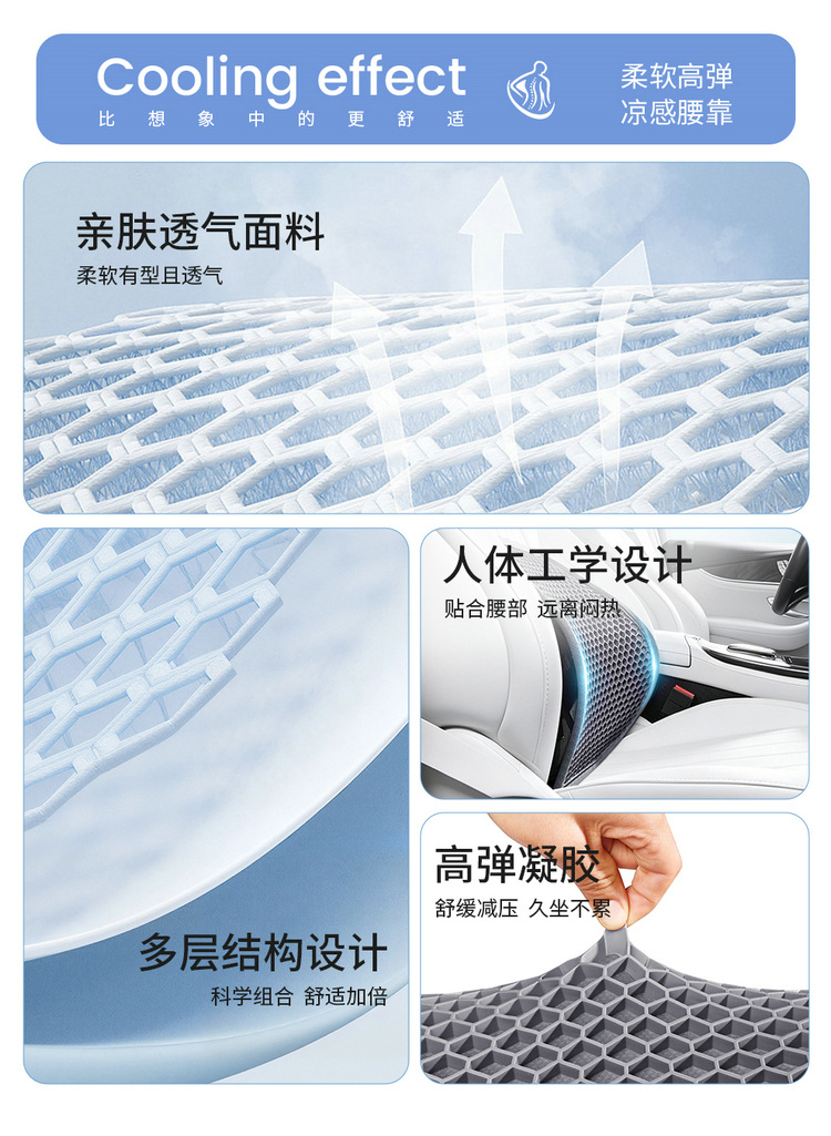 Car Lumbar Support Summer Honeycomb Gel Ice Silk Waist Cushion Pillow for Driving in Summer, Breathable Seat Backrest