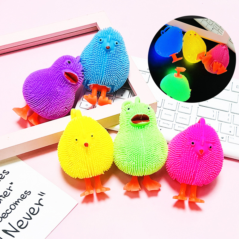 Dibujos Animados flash Sling colorido pollo piel luminosa bola ventilación luminoso pellizco música juguete de los niños puesto suministro