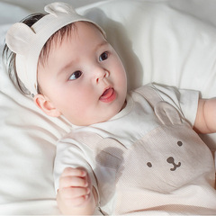 2024 new summer Korean version of baby hoodies ins style striped bear color-blocking jumpsuit baby fart coveralls
