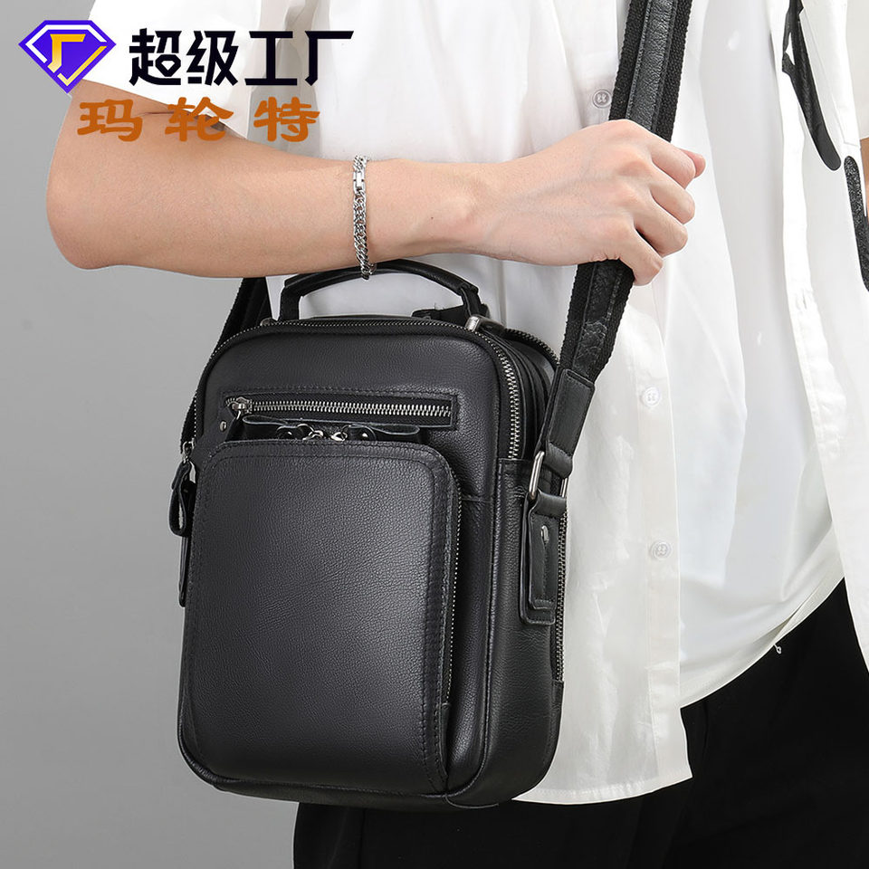 Túi đeo chéo nam da bò thật 22×7×25,5 cm kiểu dáng cổ điển có quai xách — 6014 cà phê, Màu đen, Màu đen vân vải, Cà phê dầu