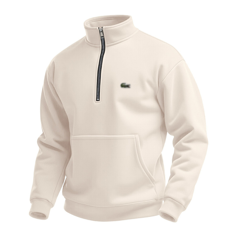 Cross-border autumn men's waffle knit sweatshirt with crocodile embroidery, half-zip stand-up collar, casual men's wear