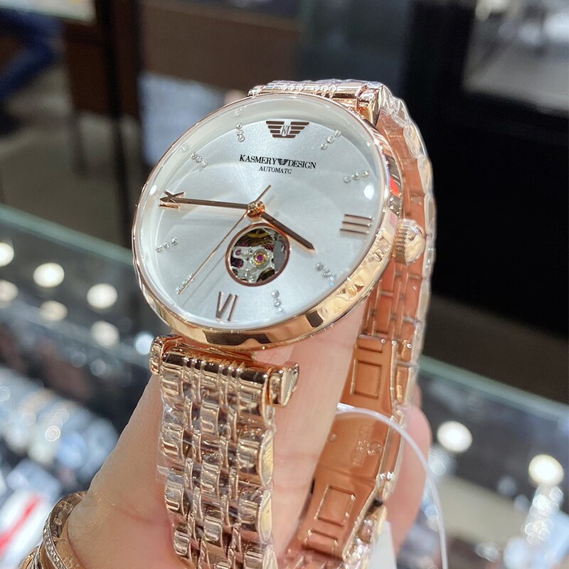 AR60023 드릴 페이스 로즈 쉘 화이트 페이스 로즈 골드 벨트