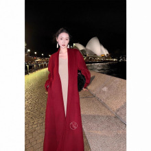 酒红色双面羊绒大衣女2025秋冬新款韩版高端气质中长款毛呢外套潮
