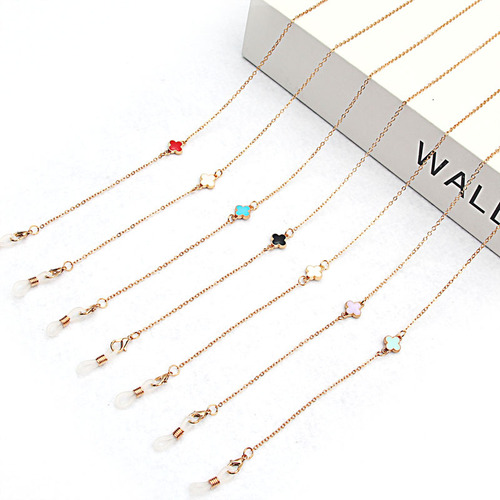Hollywood Retro Four-Leaf Clover Chain Eyeglass Chain for Women, Necklace Style, Non-Slip Hook and Loop Eyeglass Chain