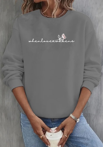 2025 European and American Women's Fun Long-Sleeve Loose Slogan Series Fashion Print Crew Neck Hoodie