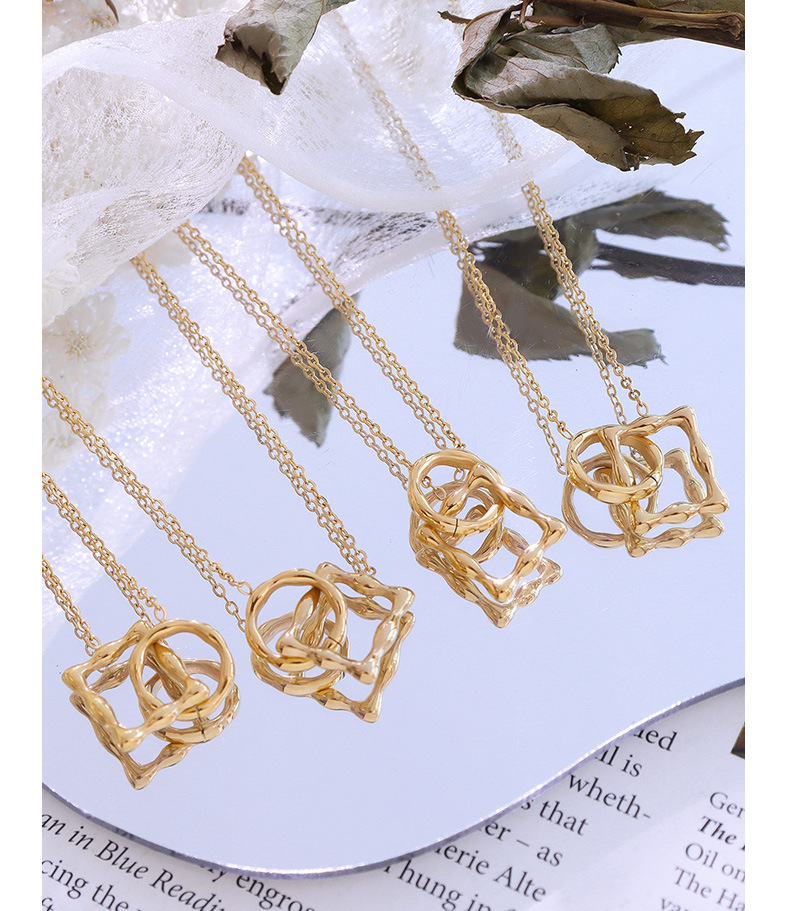 European and American geometric ring square interlocking pendant titanium steel necklace