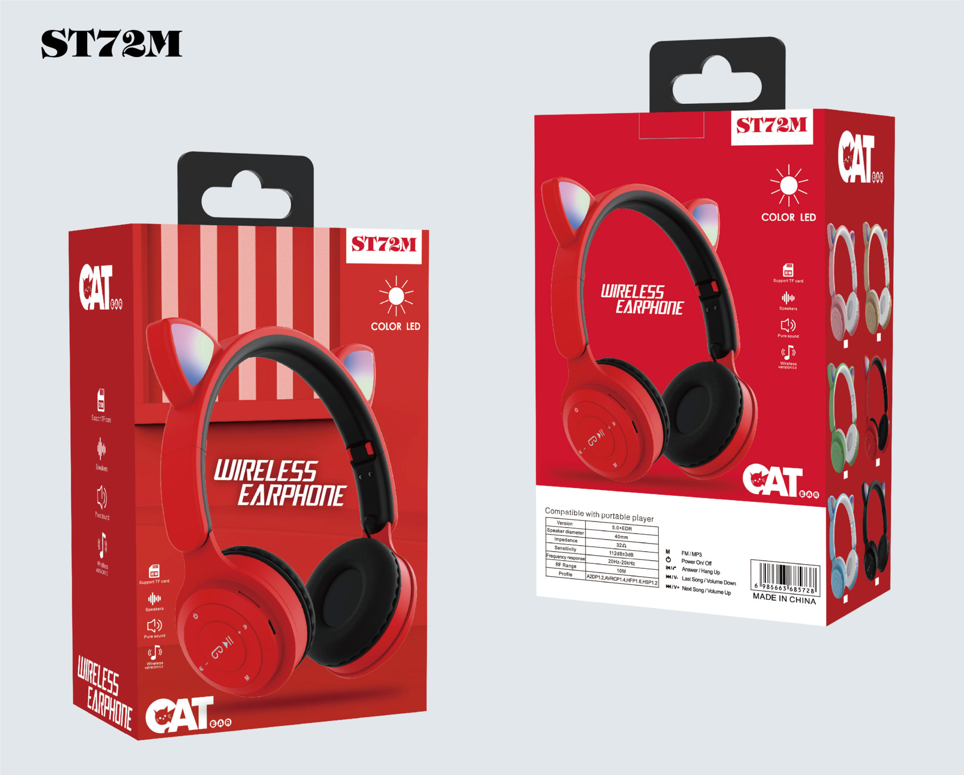 跨境新款头戴式无线蓝牙耳机ST72M 时尚猫耳可折叠插卡FM蓝牙耳机详情9