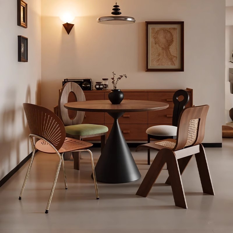 Mesa de comedor silla de diseño llave sirena conchas silla de comedor de madera maciza silla de caña silla de respaldo medieval