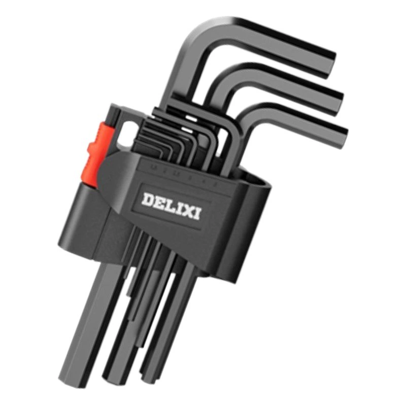 Шестигранный ключ Delixi, набор из 9 предметов, шестигранный угловой удлиненный Сферический шестигранный ключ из сплава L-типа S2 с плоской головкой