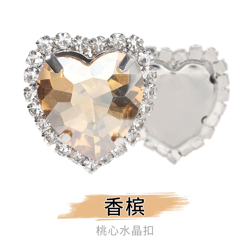 Perforación de garras de borde en forma de corazón transfronterizo Perforación artificial Perforación de diamantes cosidos a mano Adornos de zapatos Accesorios de joyería de ropa Hebilla de cristal de corazón de melocotón