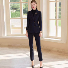 冬季时尚双排扣羊毛呢西装套装女经理修身显瘦商务正装工作服套裤