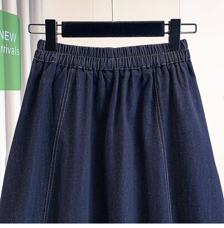 Chân váy denim dáng chữ A cạp cao có nơ, dáng midi che khuyết điểm tôn dáng — Màu xanh dương chi tiết 18