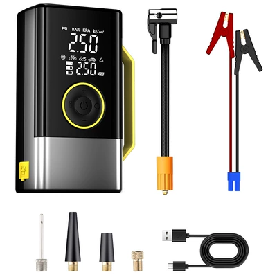 Intelligent digital display car wireless air pump all-in-one device with power bank, portable lighting, and car backup power source (Hava nasosu) - 1-6000-mah-standard-battery-clamps