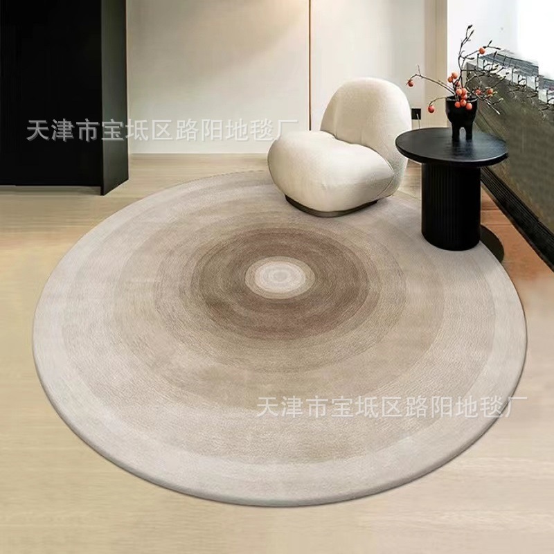 輕奢極簡侘寂風意式高級灰現代圓形奶油仿羊絨客廳地毯臥室床邊毯
