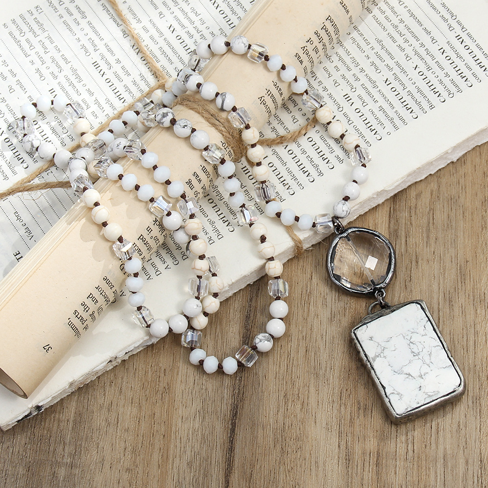 65g Weight Natural Stone Pendant Material Pendant Necklace Classification Natural Stone Chain Material Beaded Chain Chain Type 1 Piece Quantity Holiday Occasion natural stone Material Geometric Pattern Women's Gender Retro Style Retro Geometric Natural Stone Beaded Chain Pendant Necklace In Bulk 7