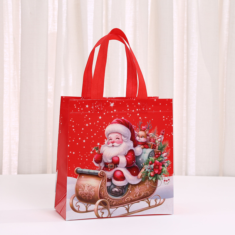 レッドクリスマストートバッグ防水テイクアウトバッグラミネート立体包装袋パーティーギフトバッグ卸売不織布バッグ|undefined