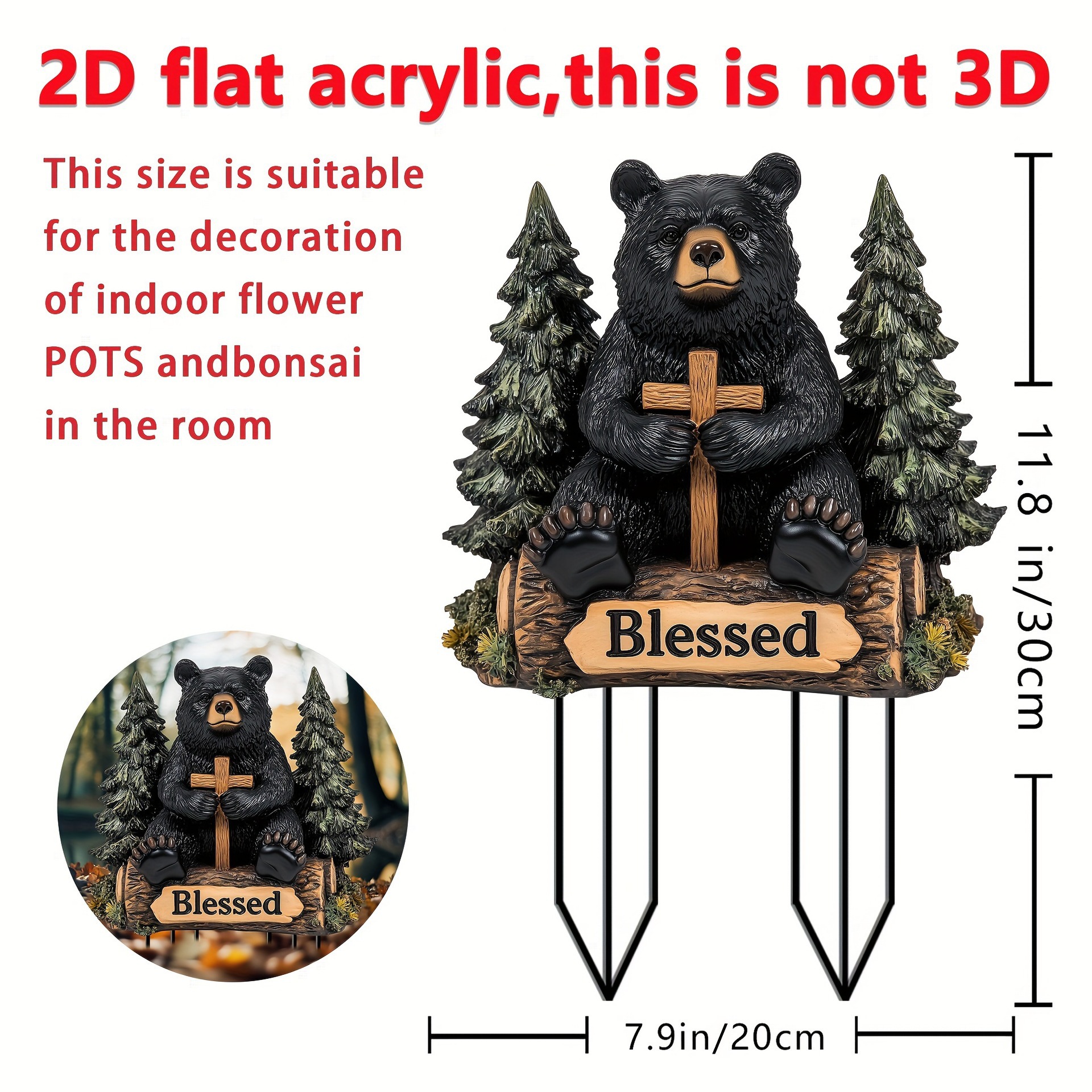 Charming Black Bear Garden Stake Acrylic Flower Pot Decor For Lawn_voghion.com