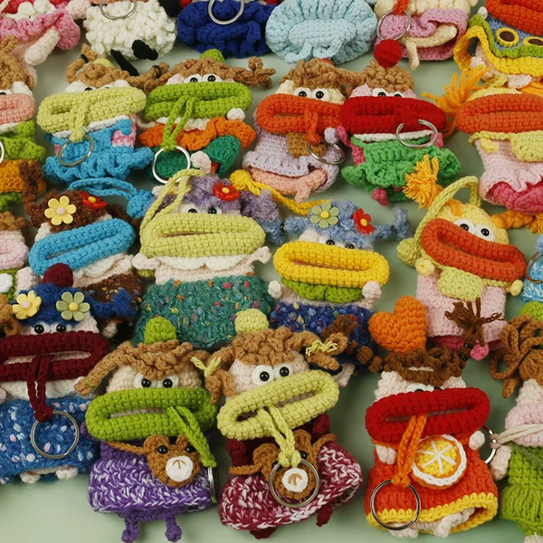 Korean-Style Handmade Crochet Sausage Mouth Key Pouch, Floral Girl Big Mouth Key Protective Cover, Pull-Out Heavy-Duty Design
