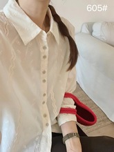 605法式蕾丝衬衫女秋季白色设计感时尚宽松休闲棉刺绣长袖衬衣