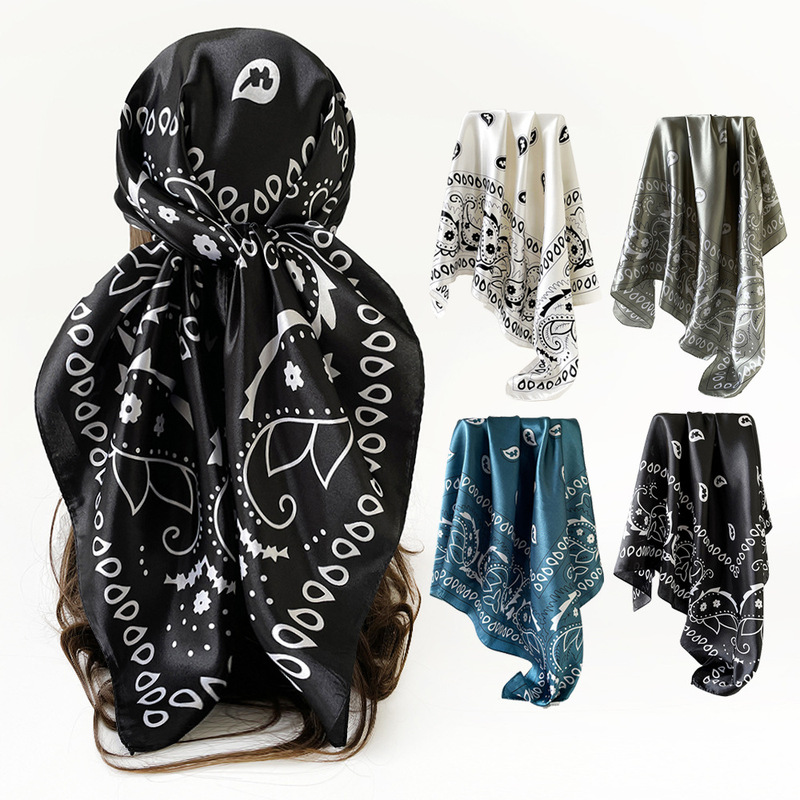 Classic Cashew Pattern Silk Scarf 90cm Women's New Style Headscarf Shawl European and American Style Imitation Silk Satin Square Scarf Wholesale Classic Cashew Pattern Silk Scarf 90cm Women's New Style Headscarf Shawl European and American Style Imitation Silk Satin Square Scarf Wholesale