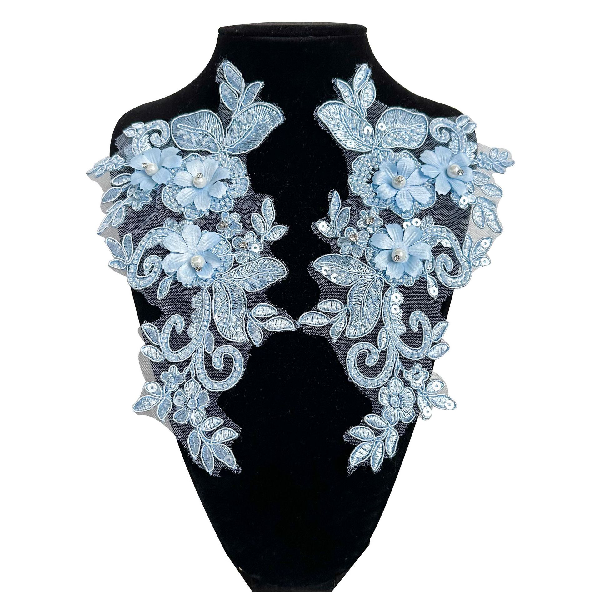 Blanco cuentas de clavos tridimensionales encaje tela bordada calcomanías vestidos de novia vestidos de baile vestidos de baile image 2