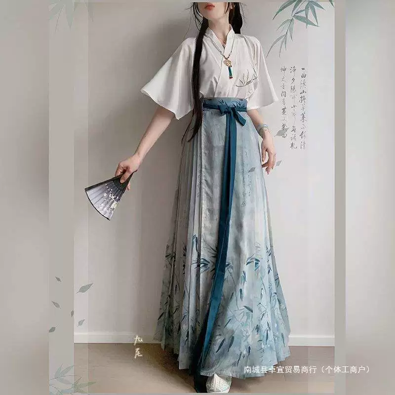 Хуажэньци [Цинчжуйин] Оригинальный ханьфу женское Ming-стиля, вышитый, новый китайский стиль лошадиное лицо юбка повседневный летний тонкий стиль