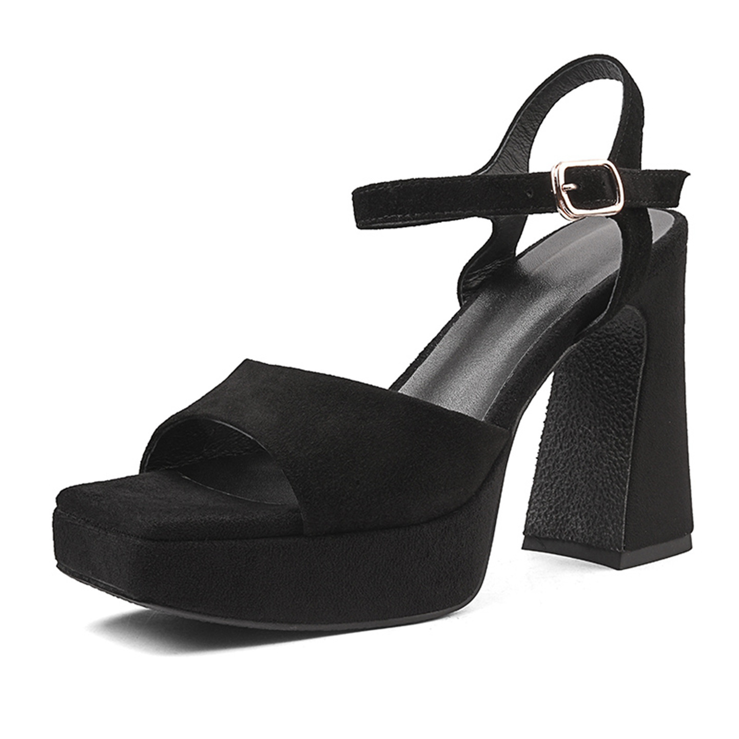 Sandal cao gót nữ hở mũi quai ngang khóa, gót 10.5 cm — Da bò trắng gạo chi tiết 8