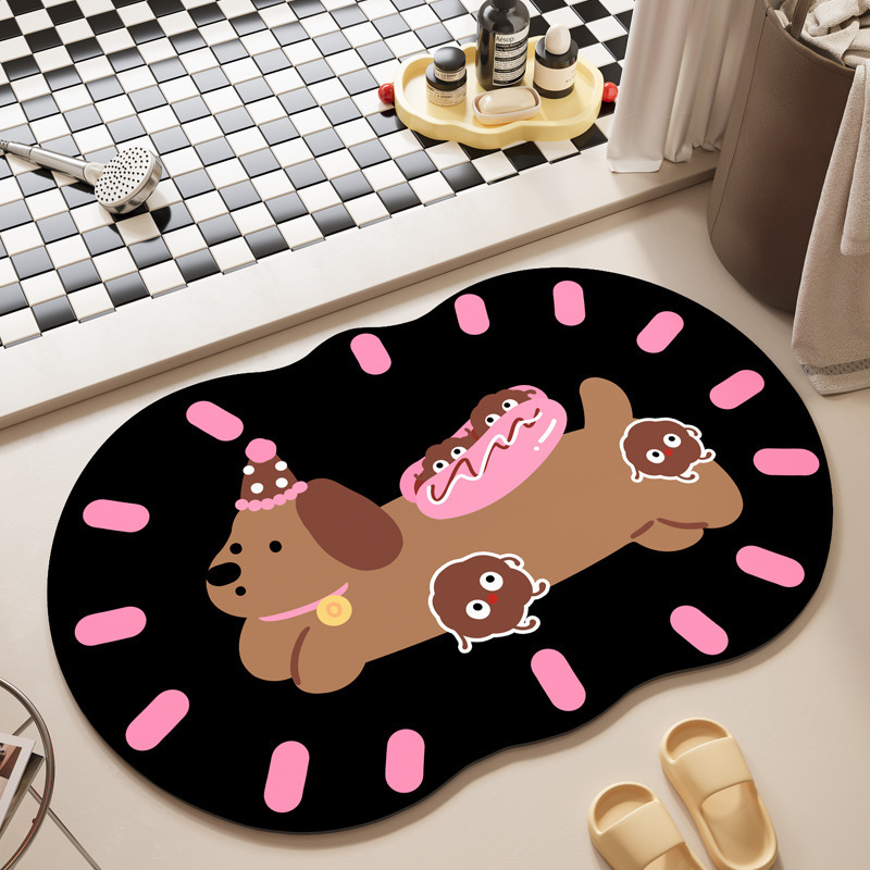 Cartoon Cute Dachshund Bathroom Floor Mat, Household Bathroom Water-Absorbent Non-Slip Floor Mat, Stain-Resistant Entrance Door Mat, Drop Shipping