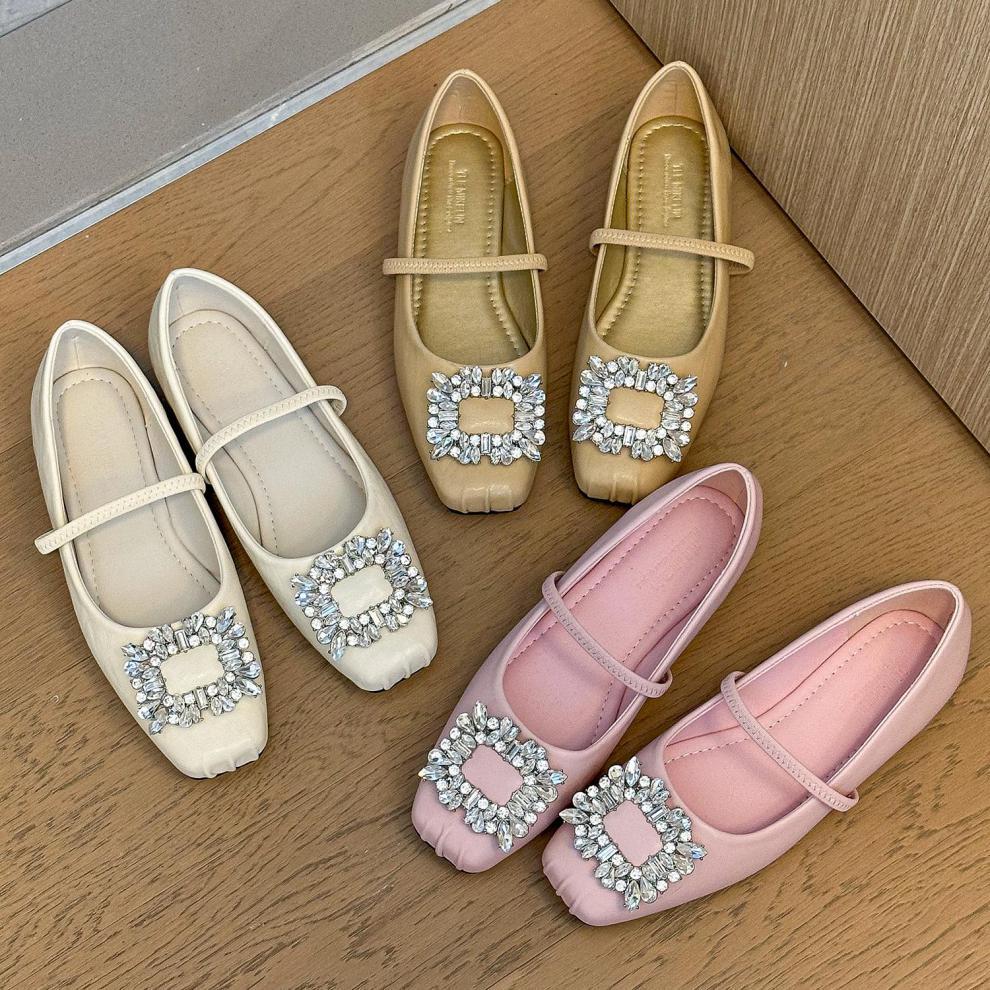 2024 primavera y otoño nueva moda versátil Ballet cabeza cuadrada agua diamante cuero suave zapatos planos de mujer individuales_voghion.com