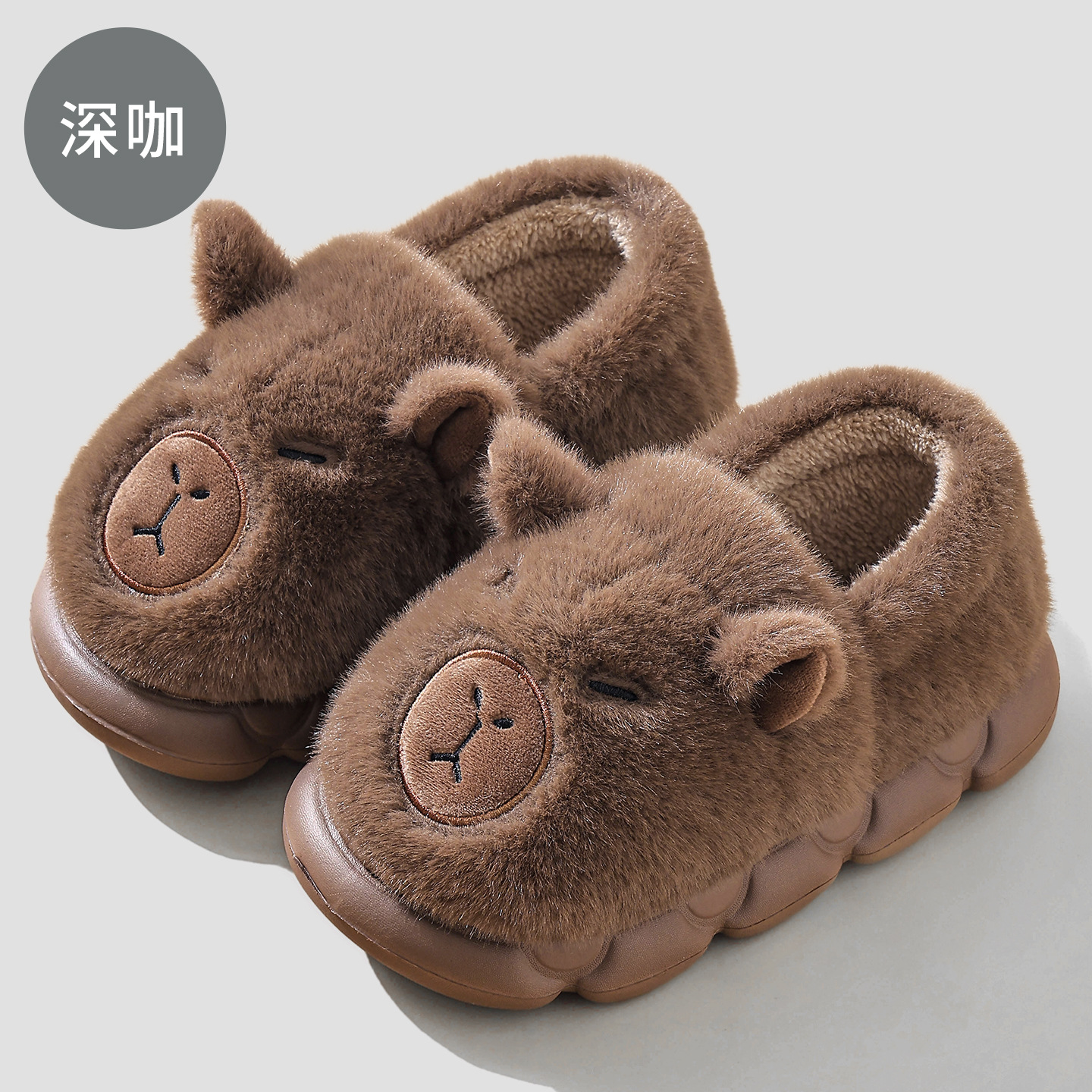 Kapibara zapatillas de algodón tacones de invierno lindos dibujos animados pelo caliente niños padres-hijos zapatos de algodón hombre al por mayor