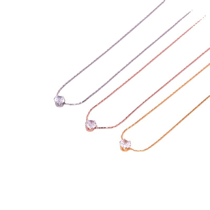 X9-104A Japanese and Korean Style Six-Claw Single Diamond Zircon Knot Necklace Simple Eight Hearts and Eight Arrows Zirconium Diamond Clavicle Chain for Women