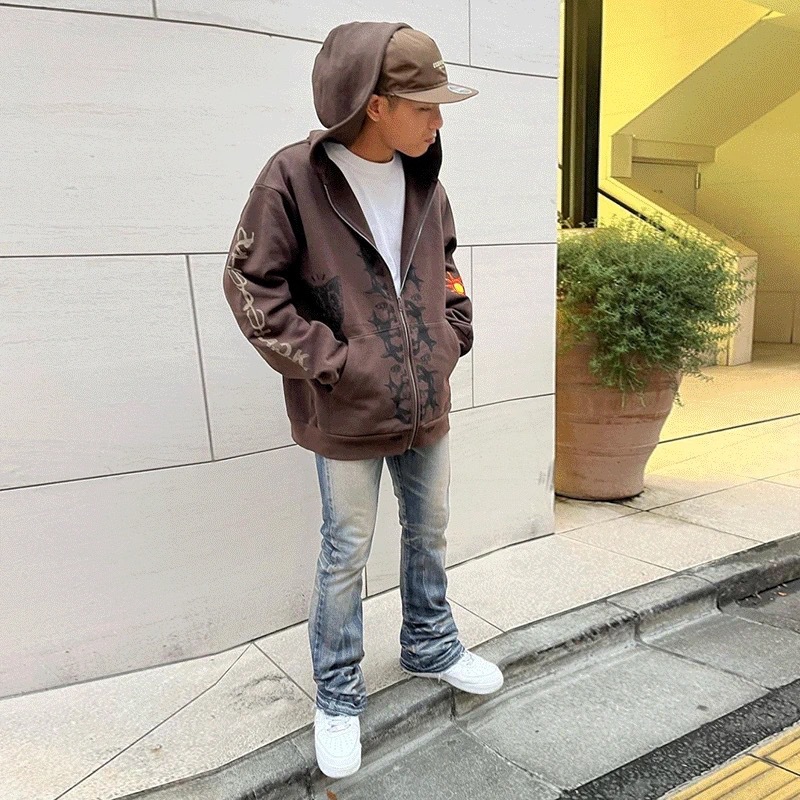 Herrenbekleidung Trendmarke Sonnenstickerei plus Samt-Kapuzenpullover für Männer und Frauen High Street Cardigan Jacke_voghion.com