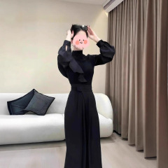 2025早秋时尚半高领长袖T恤修身显瘦上衣百搭高腰西装裤气质套装