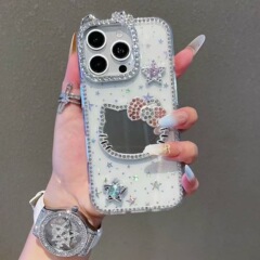 透明水钻补妆镜适用苹果iPhone16promax手机壳全包15Pro镶钻14