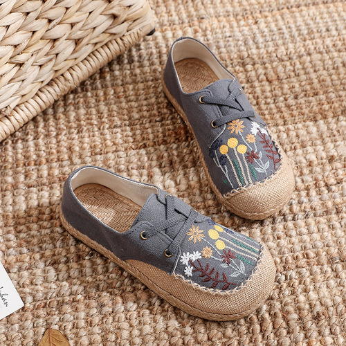 Flowers Chinese Hanfu Shoes national wind dandelion women shoes embroidered linen goosegrass bottom manual suture help with cloth shoes