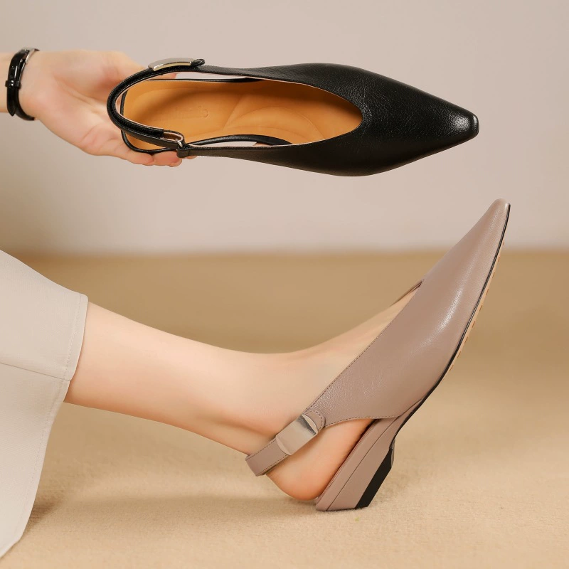 2024 летний новый овчинный остроконечный липучий наклейка показывает тонкую маленькую каблуку с пустым каблуком 4041 женская обувь большого размера