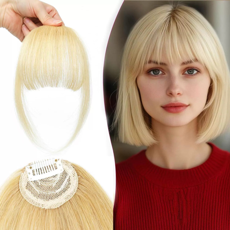 European and American Cross-Border Bangs Wig for Women, Natural Forehead Hairline, Foreign Trade Wig, Seamless French-Style Straight Bangs Wig Piece