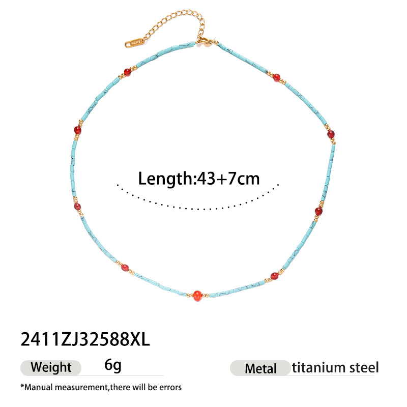 Taena collar de acero inoxidable europeo y americano apilado collar de cuentas de piedra natural de alta calidad joyería europea y americana transfronteriza al por mayor femenina