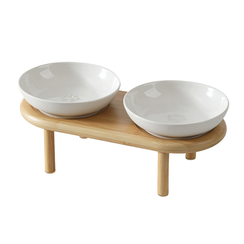 Tacos de cerámica transfronterizos para perros y gatos, platos de comida para gatos, platos de agua para gatos, artículos para mascotas, doble tazón y columna cervical elevada