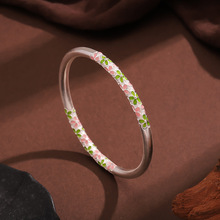 2025新款时尚珐琅花卉古法圆棍实心手镯个性百搭女款小众手镯女